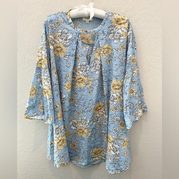 Umgee Dresses & Skirts - UMGEE | Blue Cottagecore Floral Belle Sleeve Tunic Swing Mini Dress | Small